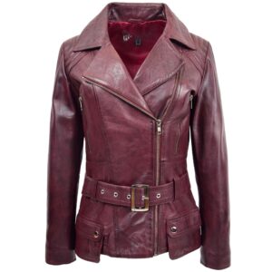 BUNERI Giacca Biker in Pelle Donna Lunghezza Fianchi Bordeaux