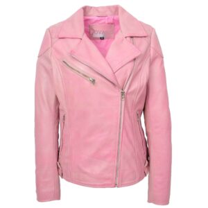 BUNERI Giacca Biker Donna in Vera Pelle Rosa Ciliegia