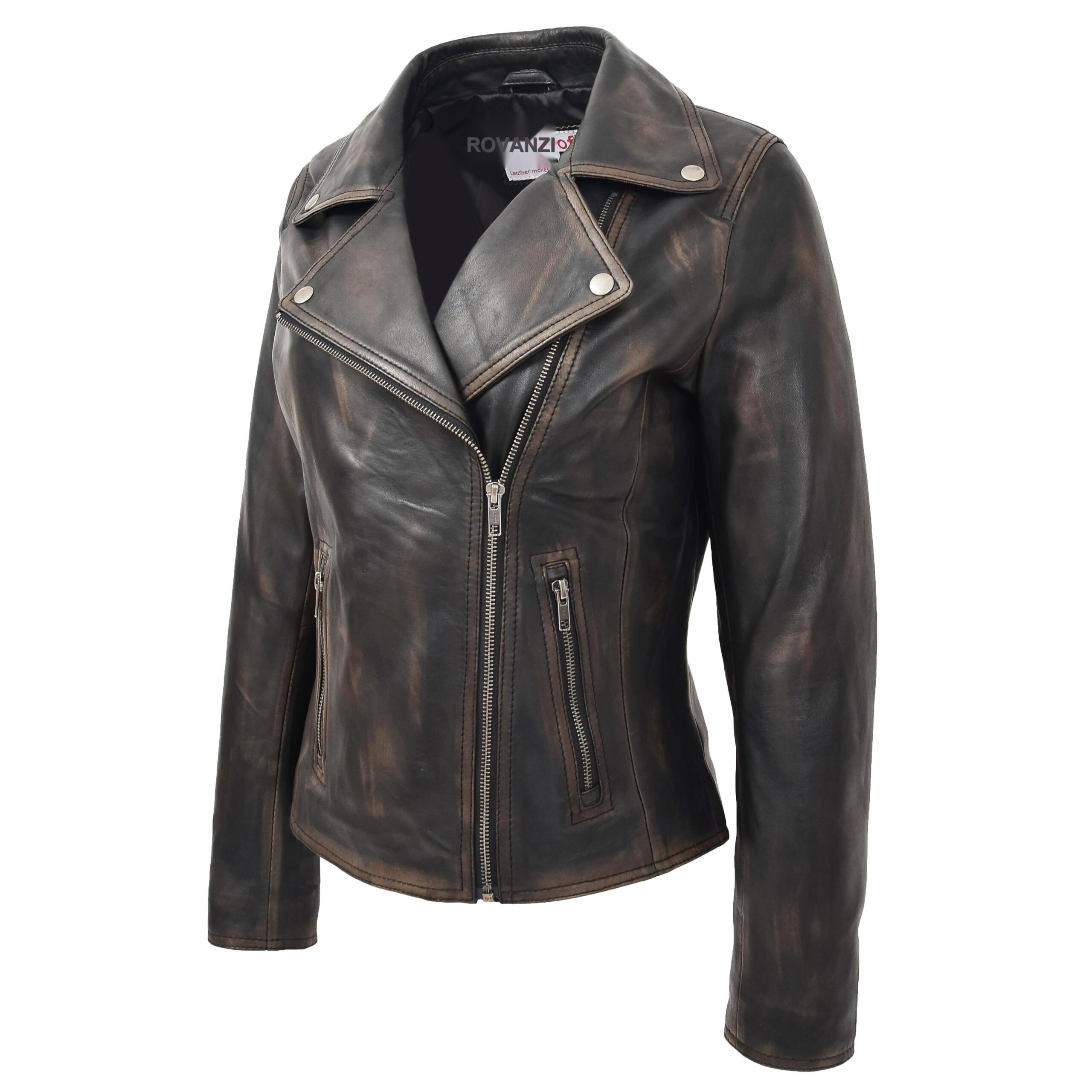 BUNERI Biker Pelle Morbida Lola Nero Vintage Cross-Zip - immagine 3